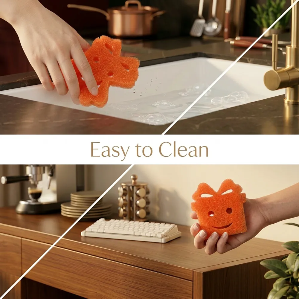 Hot Sale Multi Functional Scratch-Free Dish Sponge Soft Warm Water Firm Cold Happy Face Kitchen Tool