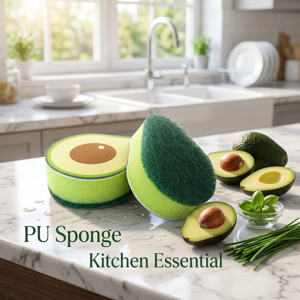 House Cleaning Supplies Cleaning Sponge Kitchen PU Sponge with Scouring Pad for Pot