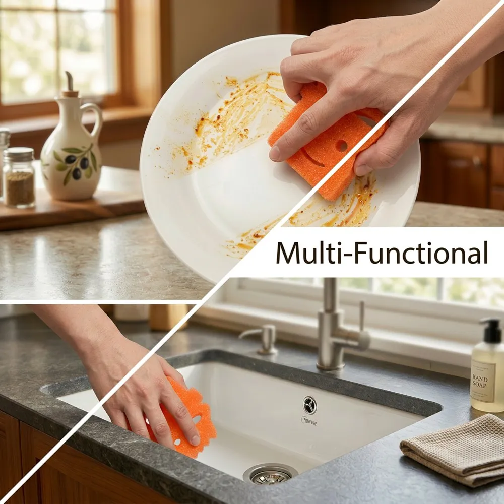 Hot Sale Multi Functional Scratch-Free Dish Sponge Soft Warm Water Firm Cold Happy Face Kitchen Tool