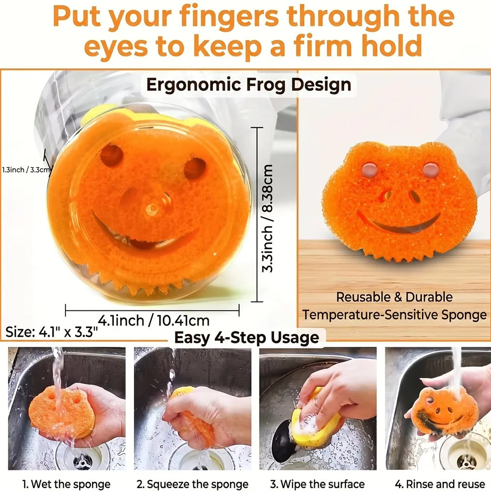 Eco-Friendly Dual-Sided Frog-Shaped PU Kitchen Sponge Temperature Sensitive Softens Heat Hardens Cold Dishes Household Cleaning