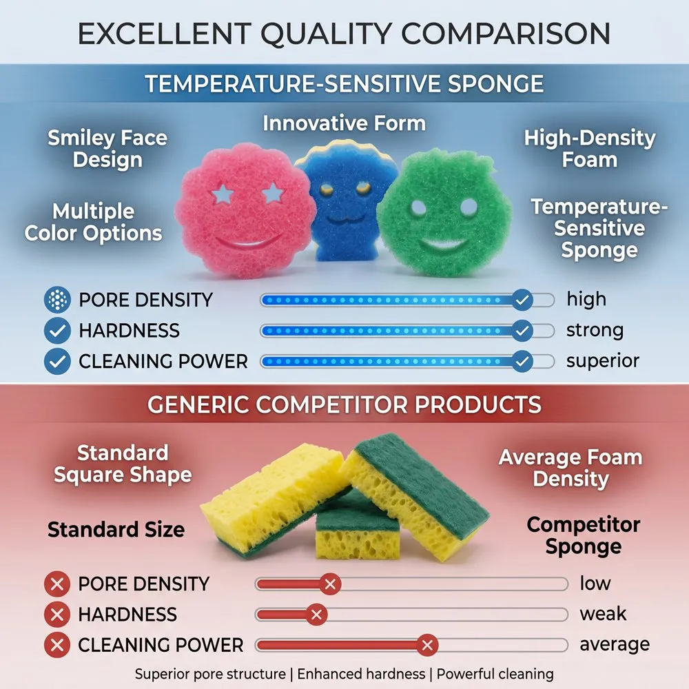 Heat responsive foam sponge cleaning sponge temperature sensitive porous foam material durable soft sponge