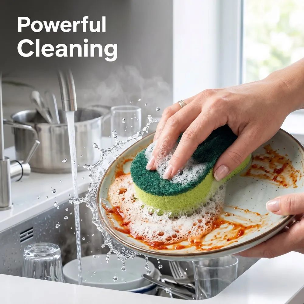 House Cleaning Supplies Cleaning Sponge Kitchen PU Sponge with Scouring Pad for Pot