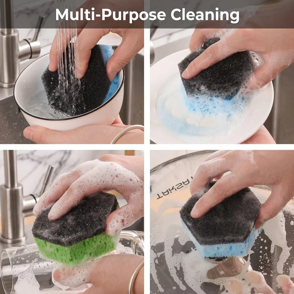 Hexagon Household Cleaning Scrubber Sponge Dishes Cookware Sink Scrub Pad Non Scratch Double-Side Kitchen Sponges