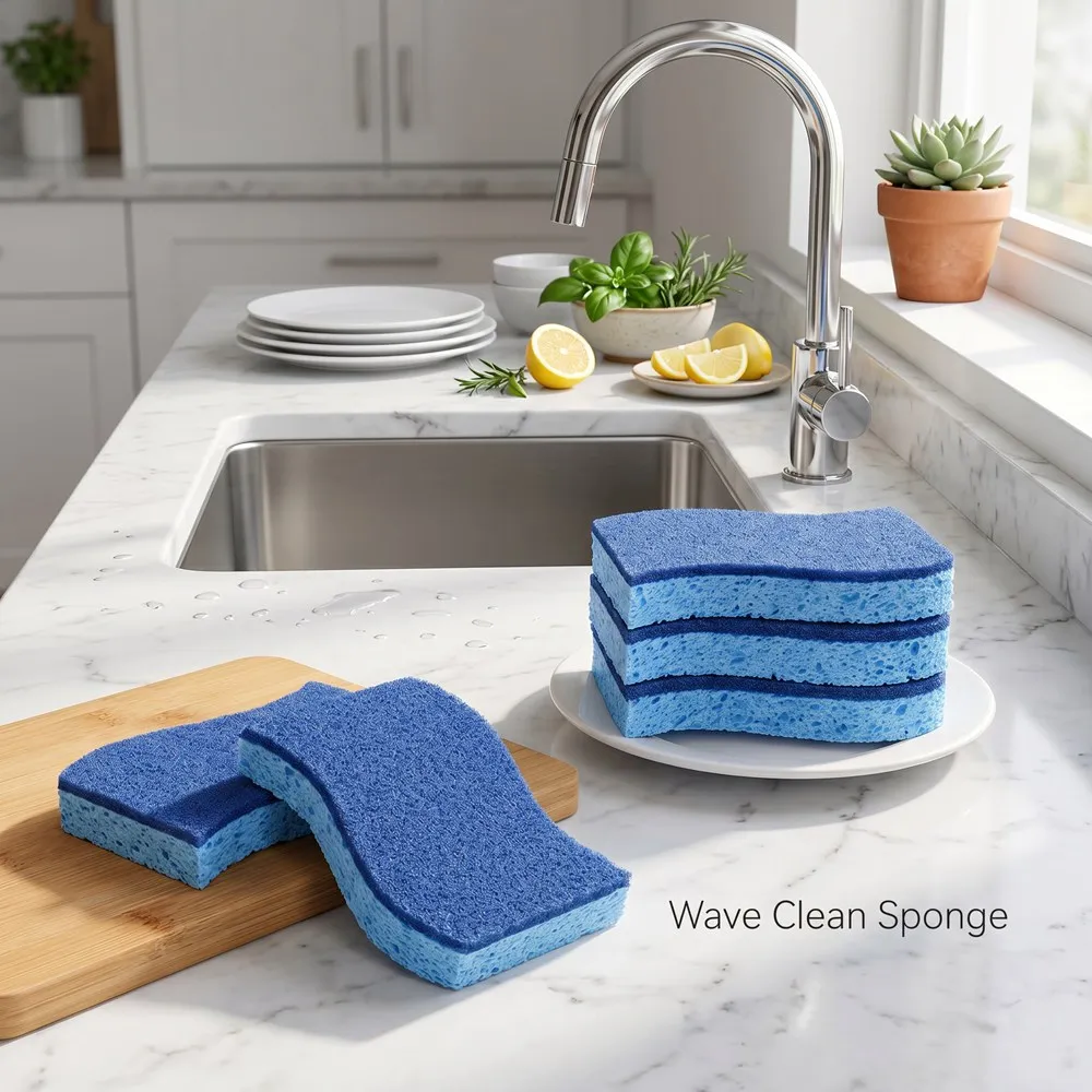 Custom Logo Compressed Wood Pulp Kitchen Sponge Pad for Pot Scrubbing and Cleaning