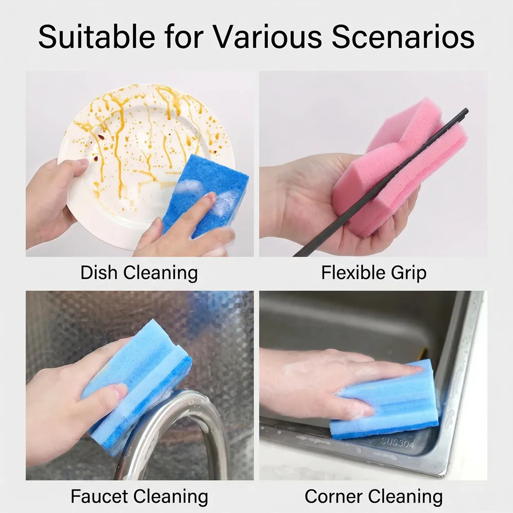 Double-Sided Microfiber & Polyester Mesh Scrubbing Sponge Bulk – Soft Kitchen Cleaning Sponges for Dishes & Household Cleaning