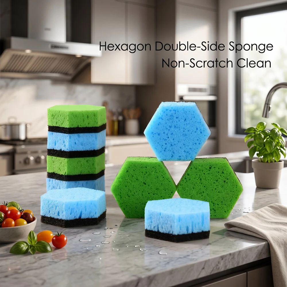 Hexagon Household Cleaning Scrubber Sponge Dishes Cookware Sink Scrub Pad Non Scratch Double-Side Kitchen Sponges