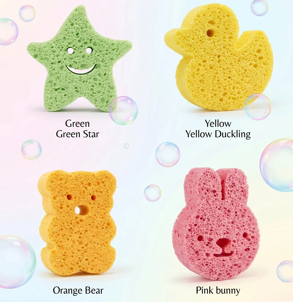 Cute Cartoon Look Multiple Uses Eco Friendly Cellulose Kitchen Face Kids Bath Sponge Puff Shower Sponge Cleaning Tool
