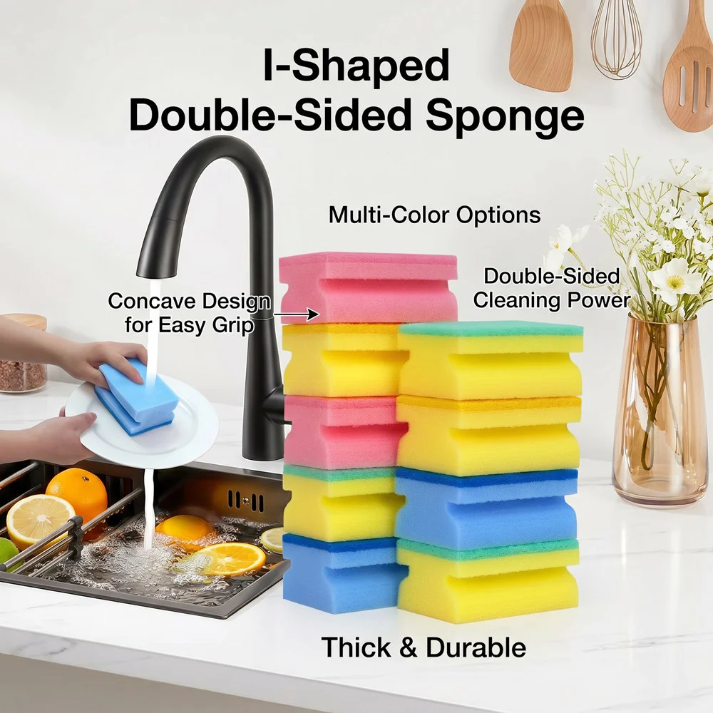 Double-Sided Microfiber & Polyester Mesh Scrubbing Sponge Bulk – Soft Kitchen Cleaning Sponges for Dishes & Household Cleaning