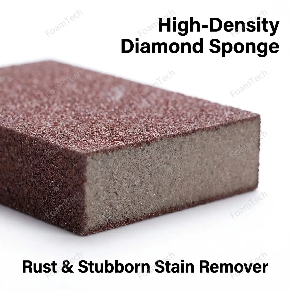 Emery scrub sponge removing rust and stains from cookware - wholesale abrasive cleaning sponge from FoamTech factory