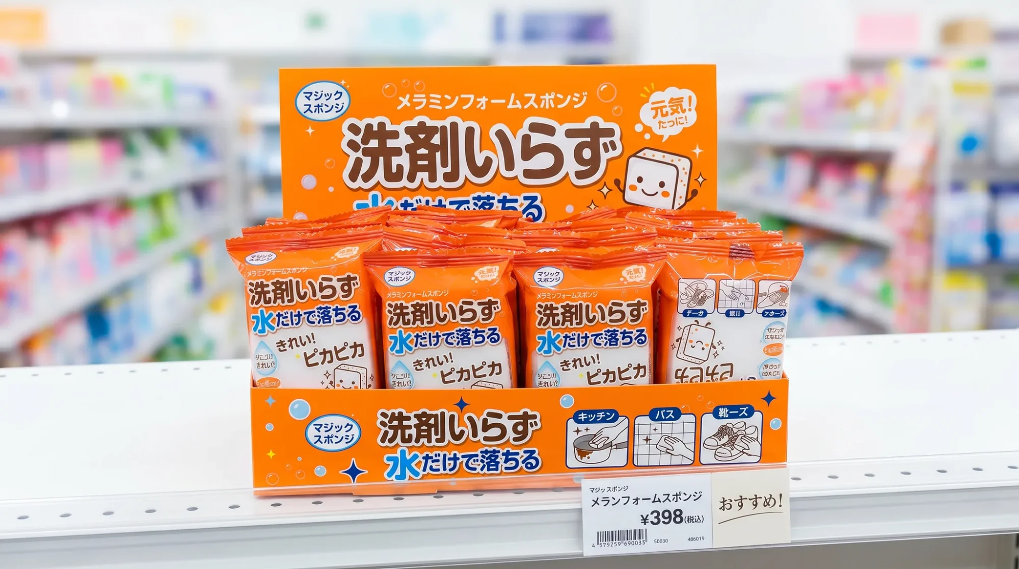 Japanese Supermarket Shelf Display Melamine Sponge