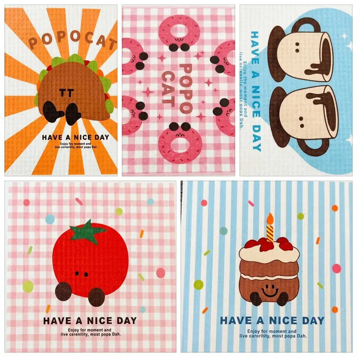 Printed wood pulp sponge cloths 5-pack with custom logo - eco cellulose cleaning cloths wholesale
