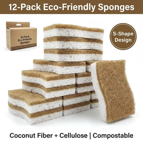 Kitchen Sponge: 100% Plant-Based Coconut Fiber + Cellulose
